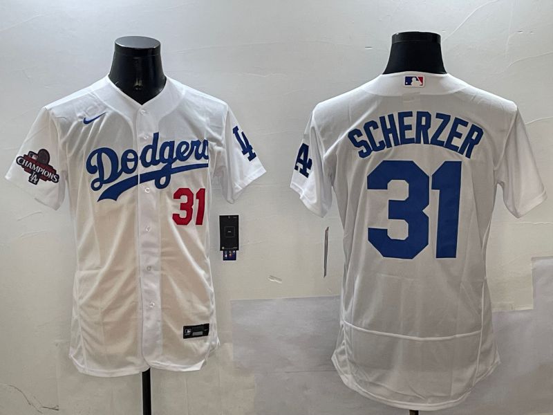 Men Los Angeles Dodgers 31 Scherzer White Elite 2025 Nike MLB Jersey style 3202